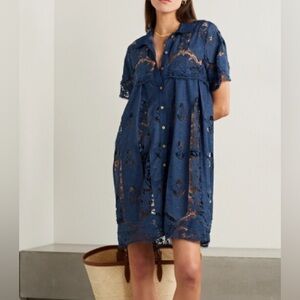 Miguelina Alanna Corded‎ Lace-Paneled Cotton-Chambray Mini Dress small
